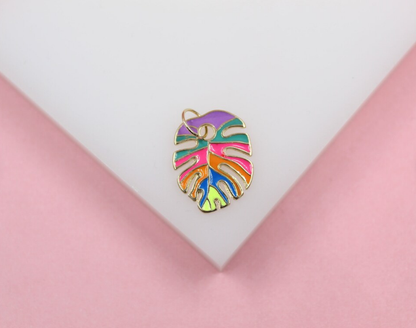 18K Gold Filled Enamel Colored Leaf Pendant Charm