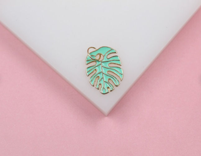 18K Gold Filled Enamel Colored Leaf Pendant Charm