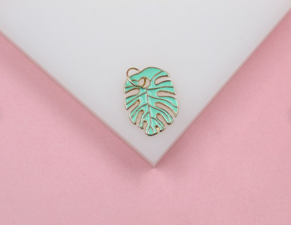 18K Gold Filled Enamel Colored Leaf Pendant Charm