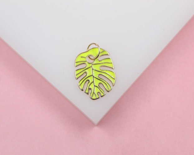 18K Gold Filled Enamel Colored Leaf Pendant Charm