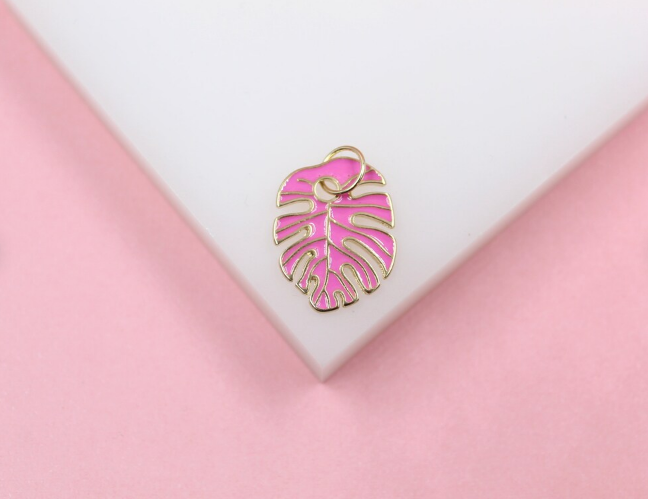 18K Gold Filled Enamel Colored Leaf Pendant Charm