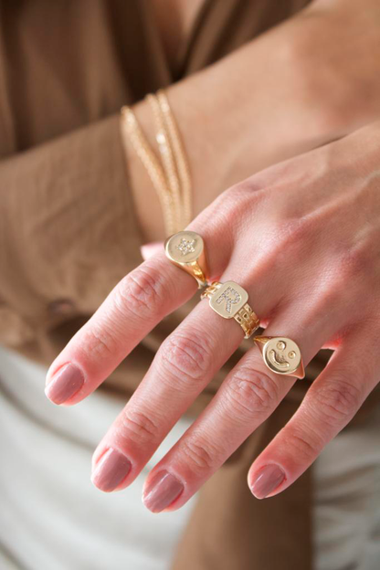 Thick Brick Letter Ring With Zirconia Stones