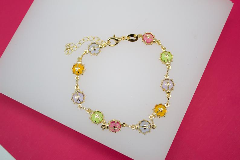 MultiColor CZ Lady Bug Charm Bracelet