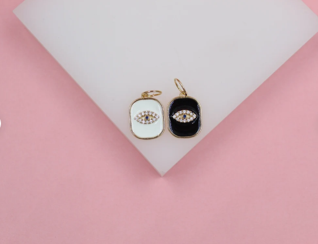 18K Gold Filled Enamel Pendant Charm With Evil Eye Shaped Micro CZ Cubic Zirconia Stones