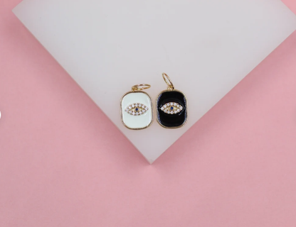 18K Gold Filled Enamel Pendant Charm With Evil Eye Shaped Micro CZ Cubic Zirconia Stones
