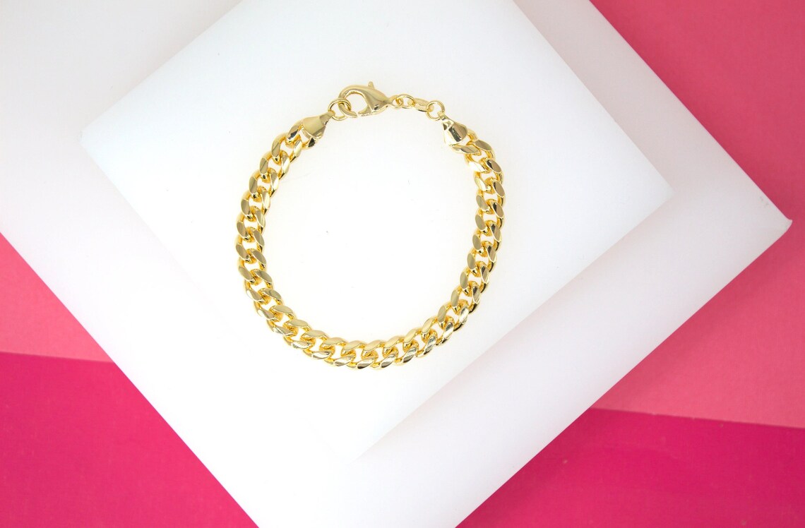 18K Gold Filled 7mm Diamond Cut Curb Cuban Bracelet