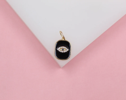 18K Gold Filled Enamel Pendant Charm With Evil Eye Shaped Micro CZ Cubic Zirconia Stones