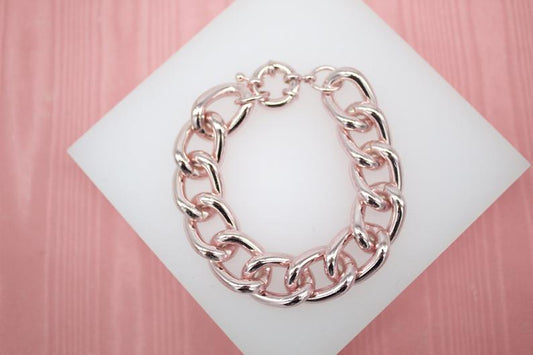 18K Gold Filled Pink Chunky Thick Curb Cuban Link Chain Bracelet