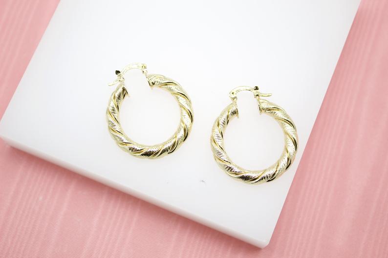 18K Gold Filled 5mm Thick Twisted Hoops Lever Back Earrings