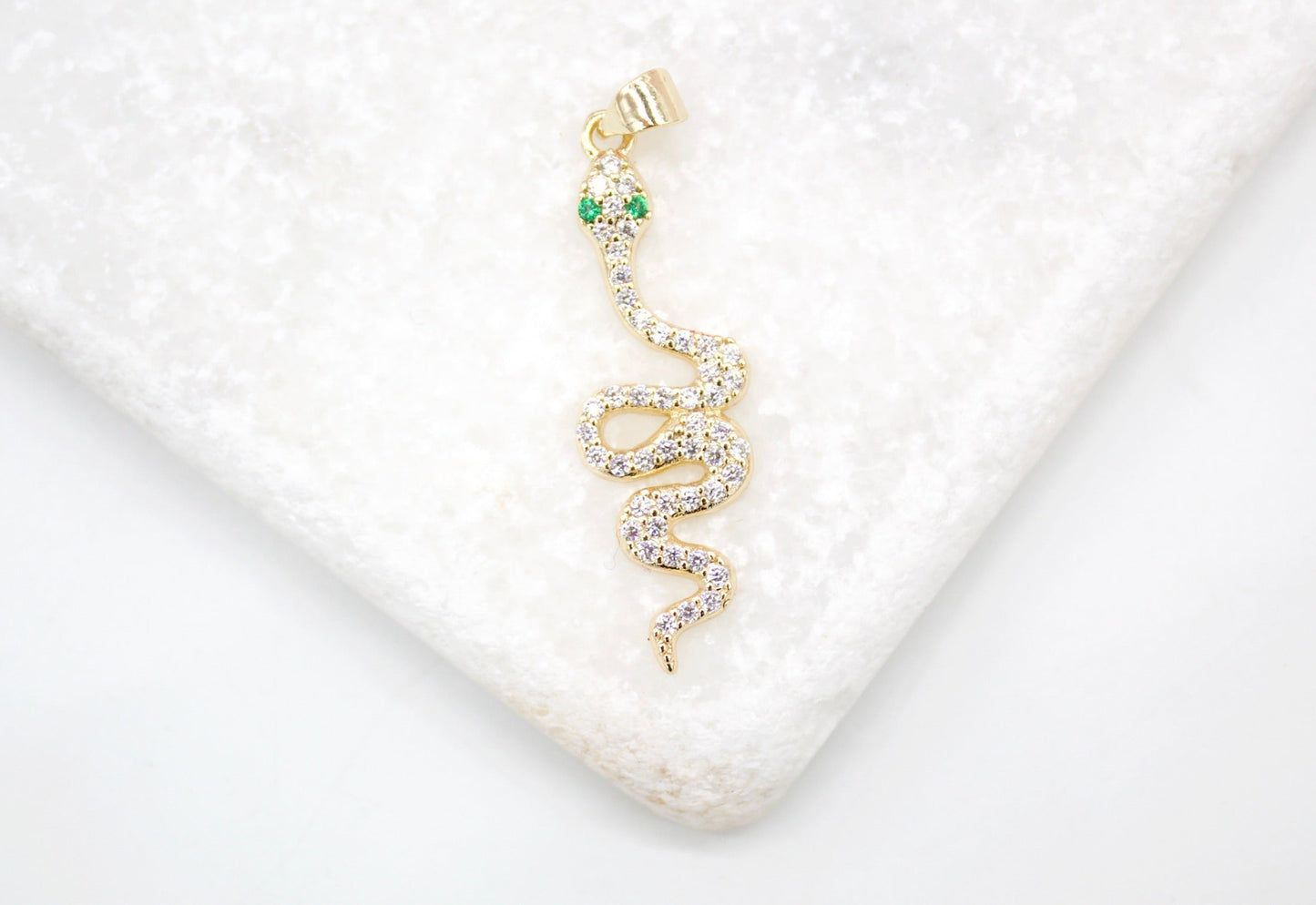 18K Gold Filled Snake Pendant With Green CZ Stones