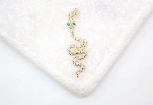 18K Gold Filled Snake Pendant With Green CZ Stones