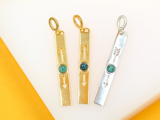 18K Gold Filled Cubic Jadeite Stone Gold Bar Pendant