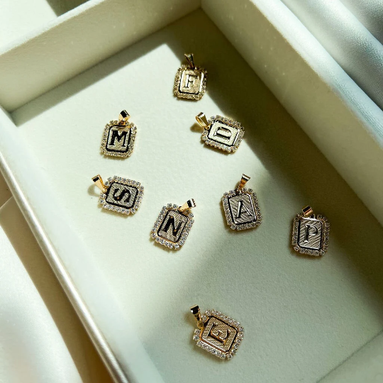 CZ Stone Edge Square Letter Pendant
