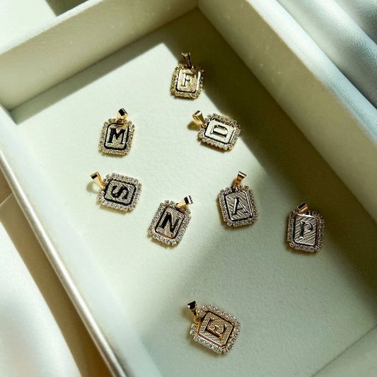 CZ Stone Edge Square Letter Pendant