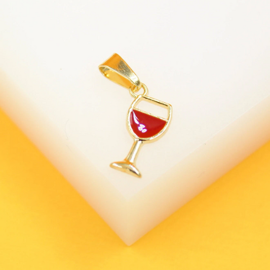 18K Gold Filled Enamel beverage-themed design Glass Pendant Charm
