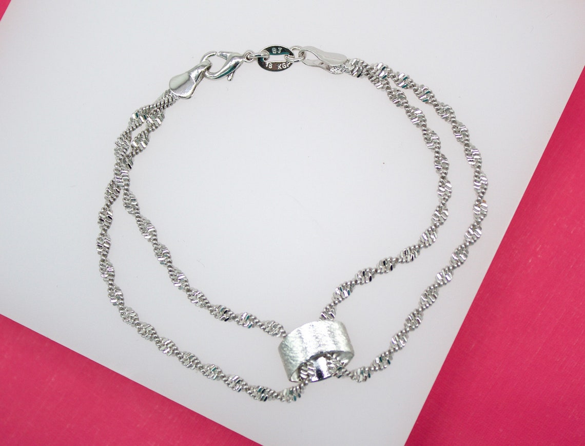 18K Rhodium Filled Designed Double Twisted Herringbone Bracelet