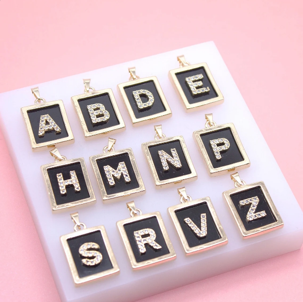 18K Gold Filled BLACK Letter A-Z Letter Pendant
