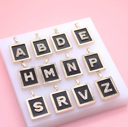 18K Gold Filled BLACK Letter A-Z Letter Pendant