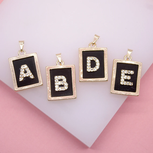 18K Gold Filled BLACK Letter A-Z Letter Pendant