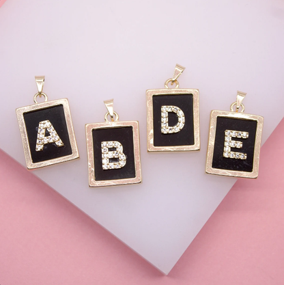 18K Gold Filled BLACK Letter A-Z Letter Pendant