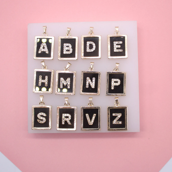 18K Gold Filled BLACK Letter A-Z Letter Pendant