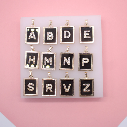 18K Gold Filled BLACK Letter A-Z Letter Pendant