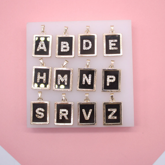 18K Gold Filled BLACK Letter A-Z Letter Pendant