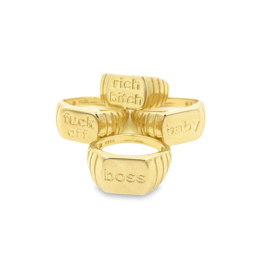 18k Gold Filled Boss, Baby, Rich B**ch, F*ck Off Thick Signet Ring