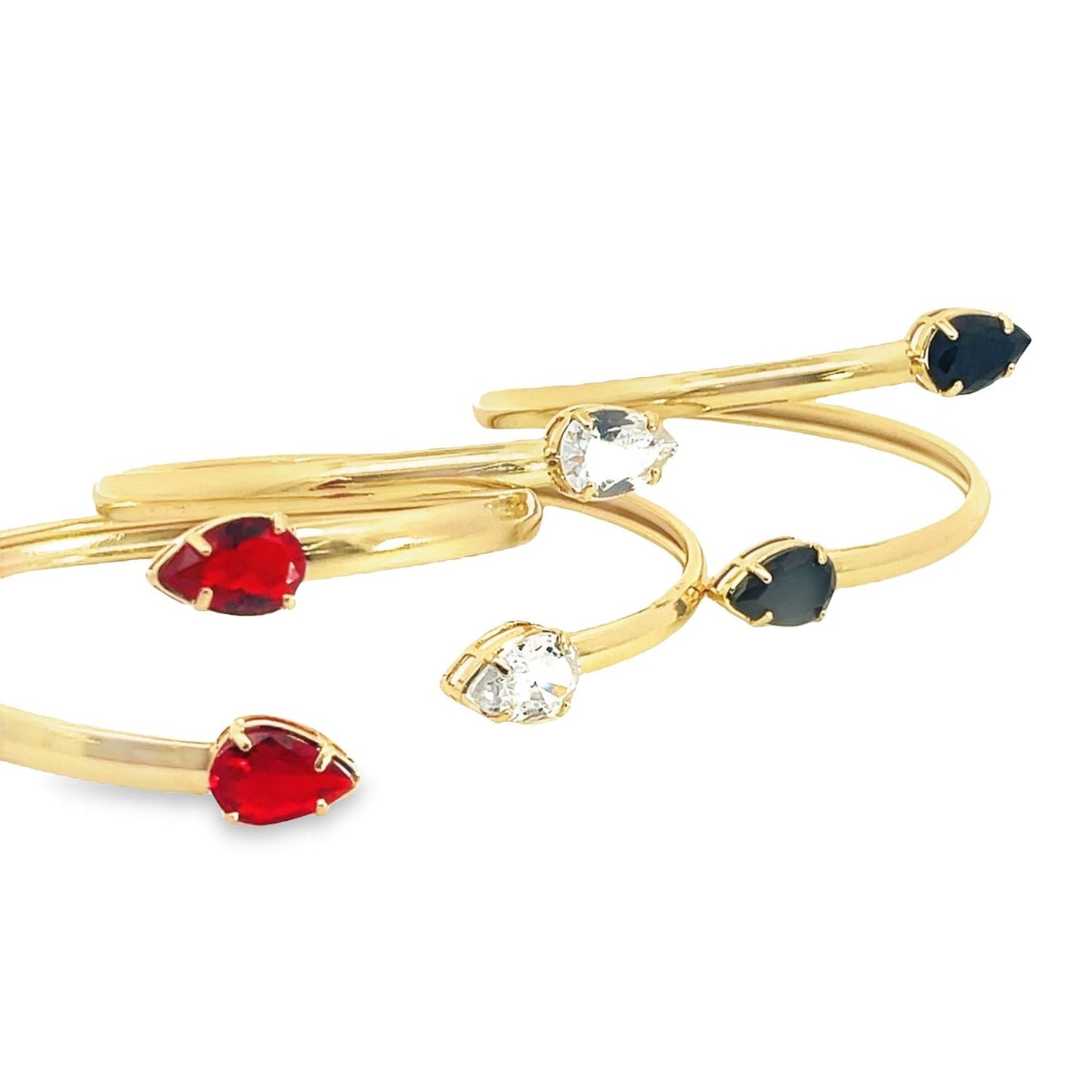 Dual CZ Teardrop Bangle Adjustable Bracelet