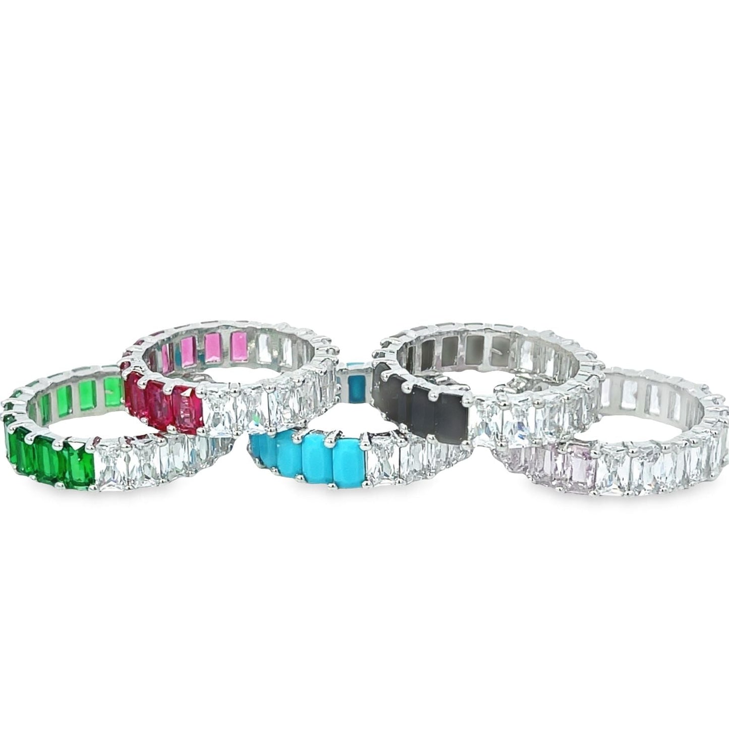 Two Sided Baguette Ring With Colored CZ Stones