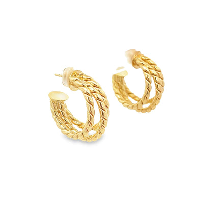 Triple Strand Twisted Rope Styled Hoop Earrings
