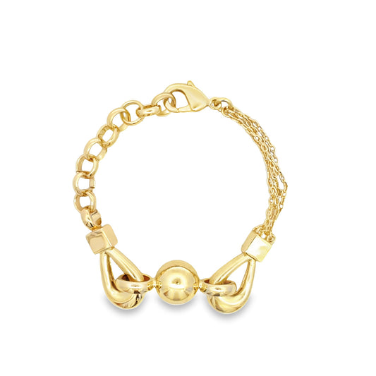 Gold Bead Designed Thick Bead Rolo Link Chain Bracelet