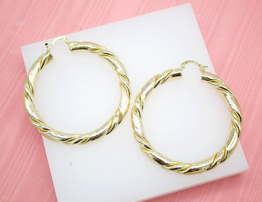 18K Gold Filled 6mm Thick Twisted Hoops Lever Back Earrings