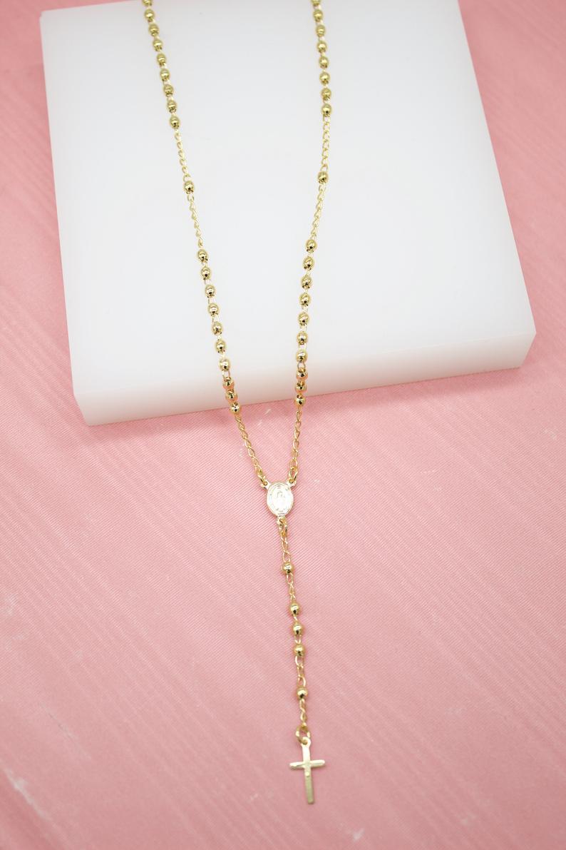 Catholic Gold Bead Rosary With Crucifix And Milagros Charm
