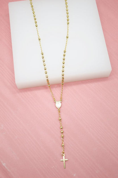 Catholic Gold Bead Rosary With Crucifix And Milagros Charm