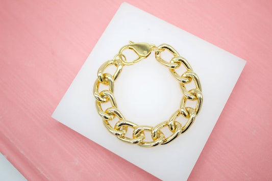 18K Gold Filled 14mm Curb Cuban Link Bracelet Chain