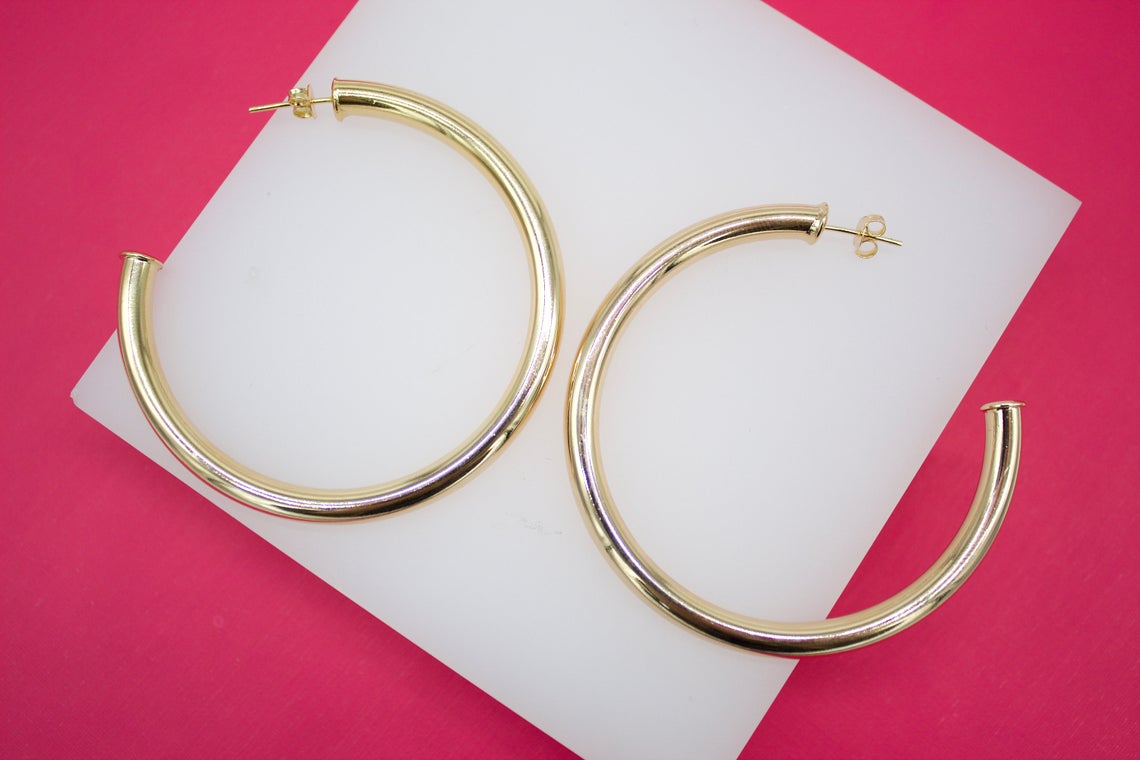 18K Gold Filled 5mm Open Hoop Stud Hoops Earrings