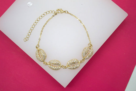 18K Gold Filled Cz Puka Shell Charm Bracelet