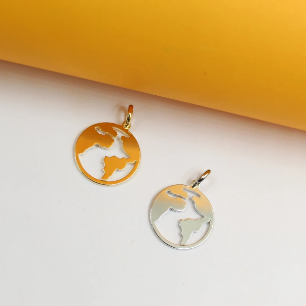 18K Gold Filled Globe Medallion Pendant | Gold Globe Pendant