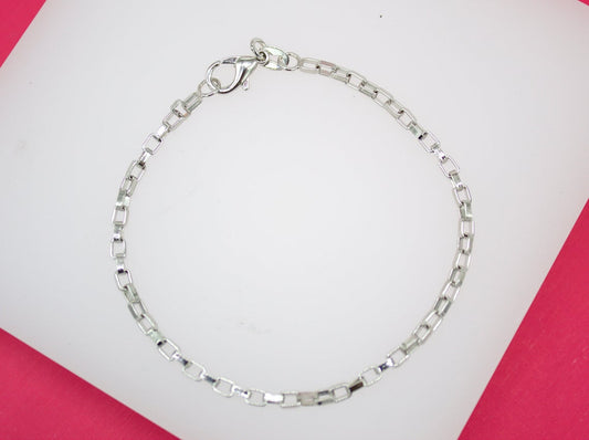 18K Rhodium Filled 2mm Diamond Cut Box Chain Bracelet