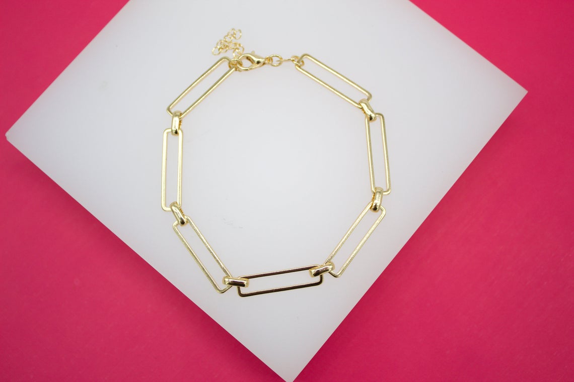 18K Gold Filled 5mm Long Rectangle Paper Clip Bracelet