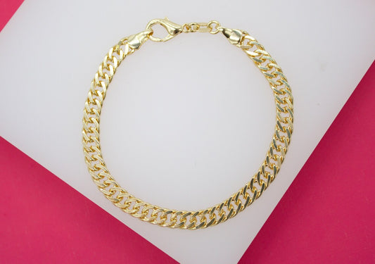 18K Gold Filled 5mm Double Curb Cuban Link Chain Bracelet