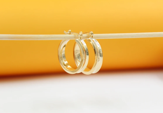 18K Gold Filled Wide Curved Latch back Hoop Earrings