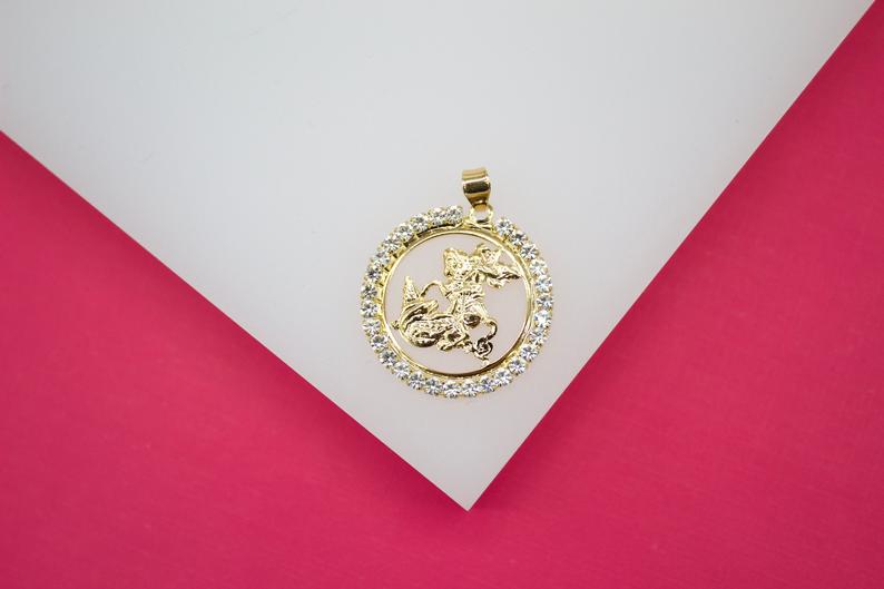 Gold Filled Saint Michael Archangel Pendant with CZ Stones