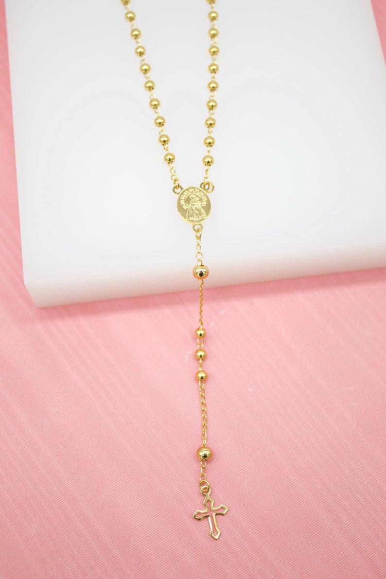 Caridad Del Cobre Gold Bead Rosary With Jesus Crucifix