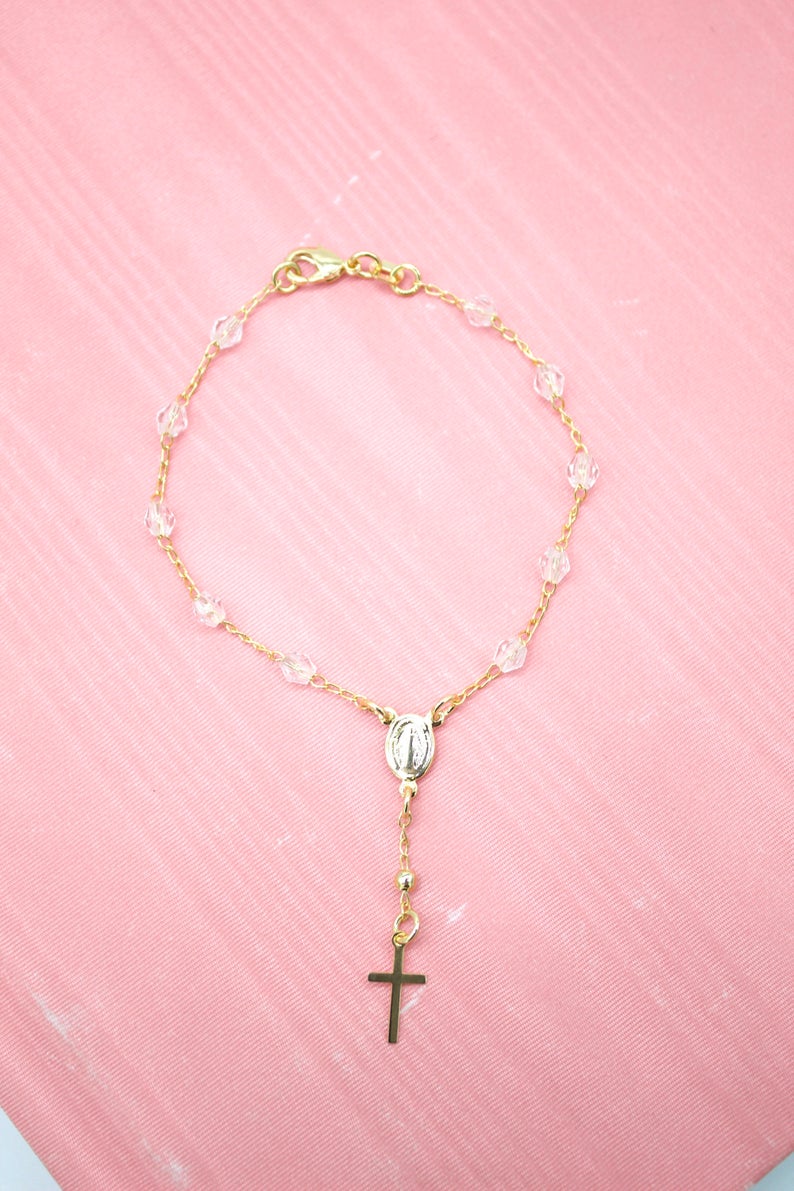 Gold Filled Cross & Virgin Mary Charm Bracelet