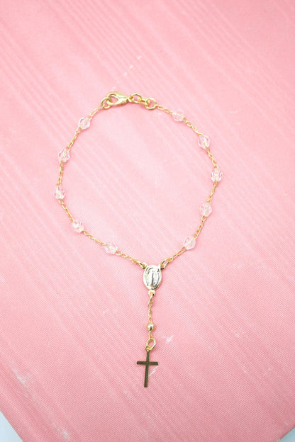 Gold Filled Cross & Virgin Mary Charm Bracelet