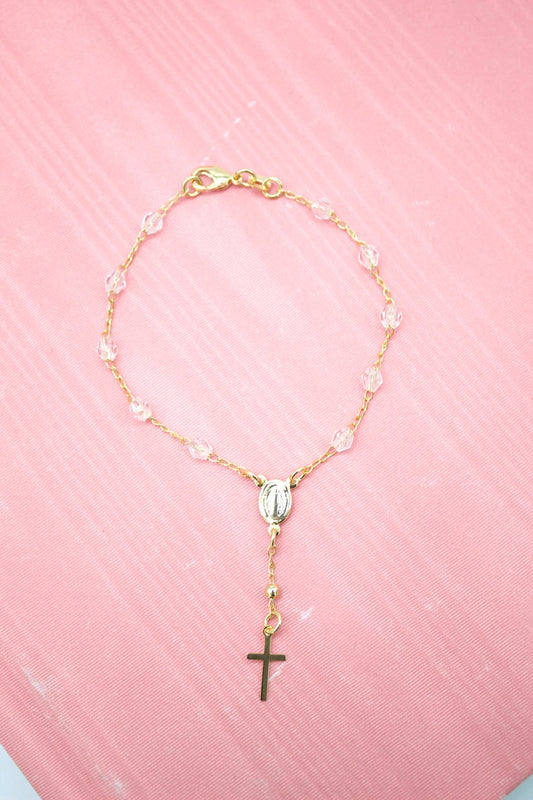 Gold Filled Cross & Virgin Mary Charm Bracelet