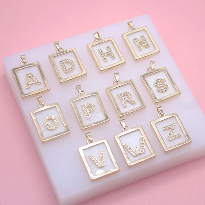 18K Gold Filled WHITE Letter A-Z Letter Pendant | Gold Initial Pendant