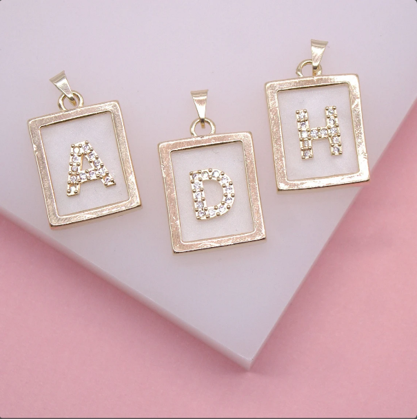 18K Gold Filled WHITE Letter A-Z Letter Pendant | Gold Initial Pendant